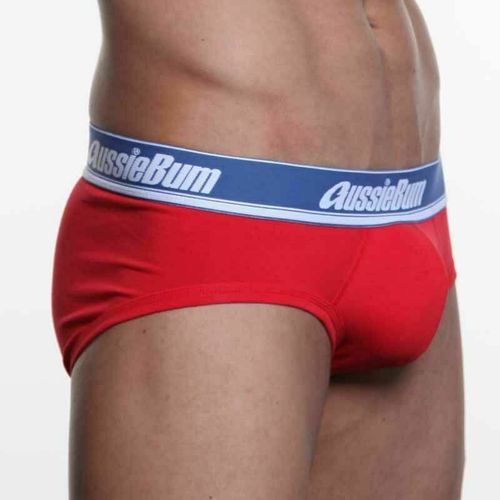 Мужские трусы брифы красные с синей резинкой AussieBum Brief AB00062