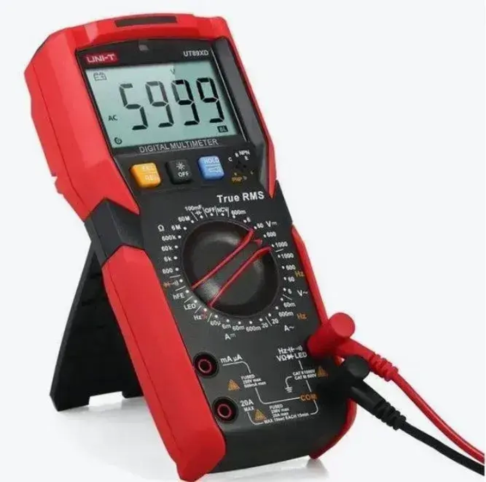 Мультиметр UNI-T UT89XD с TrueRMS: напряжение(1000B), ток(20A), сопротивление(60МOм), частота, ёмкость (100mF), NCV
