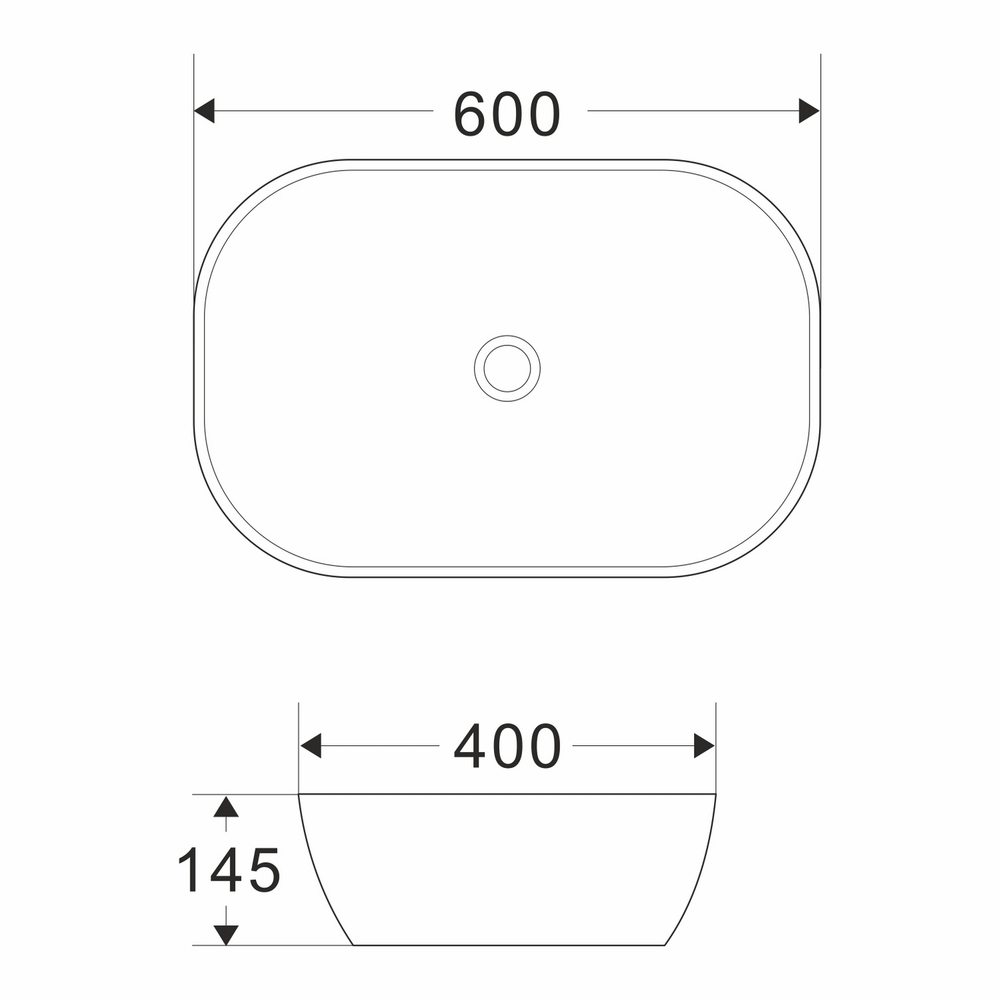 Раковина накладная на столешницу WAVE Slim 600*400*145 ш*г*в без перелива,белый,прямоуг