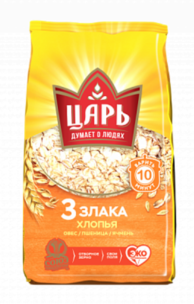 Царь™ Хлопья из 3 злаков 400гр м/у (1х20)