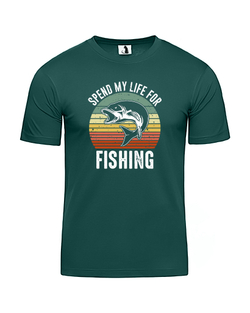 Футболка рыбака Spend my life for fishing прямая темно-зеленая