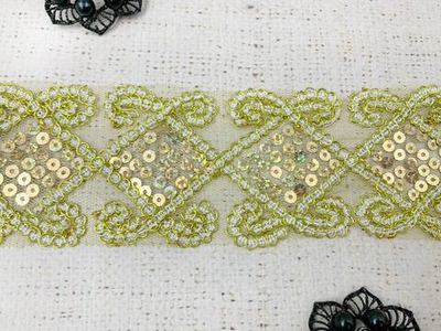 Тесьма пайетки на сетке, ш. 5,8 см, золото