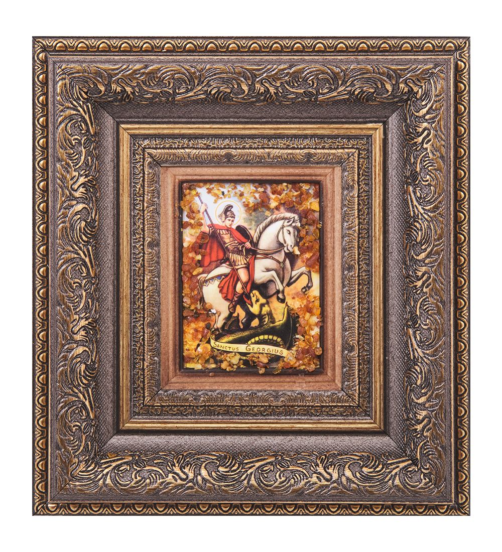 AMB-05/ 2 Икона «Святой Георгий» (с янтарной крошкой) H-22см