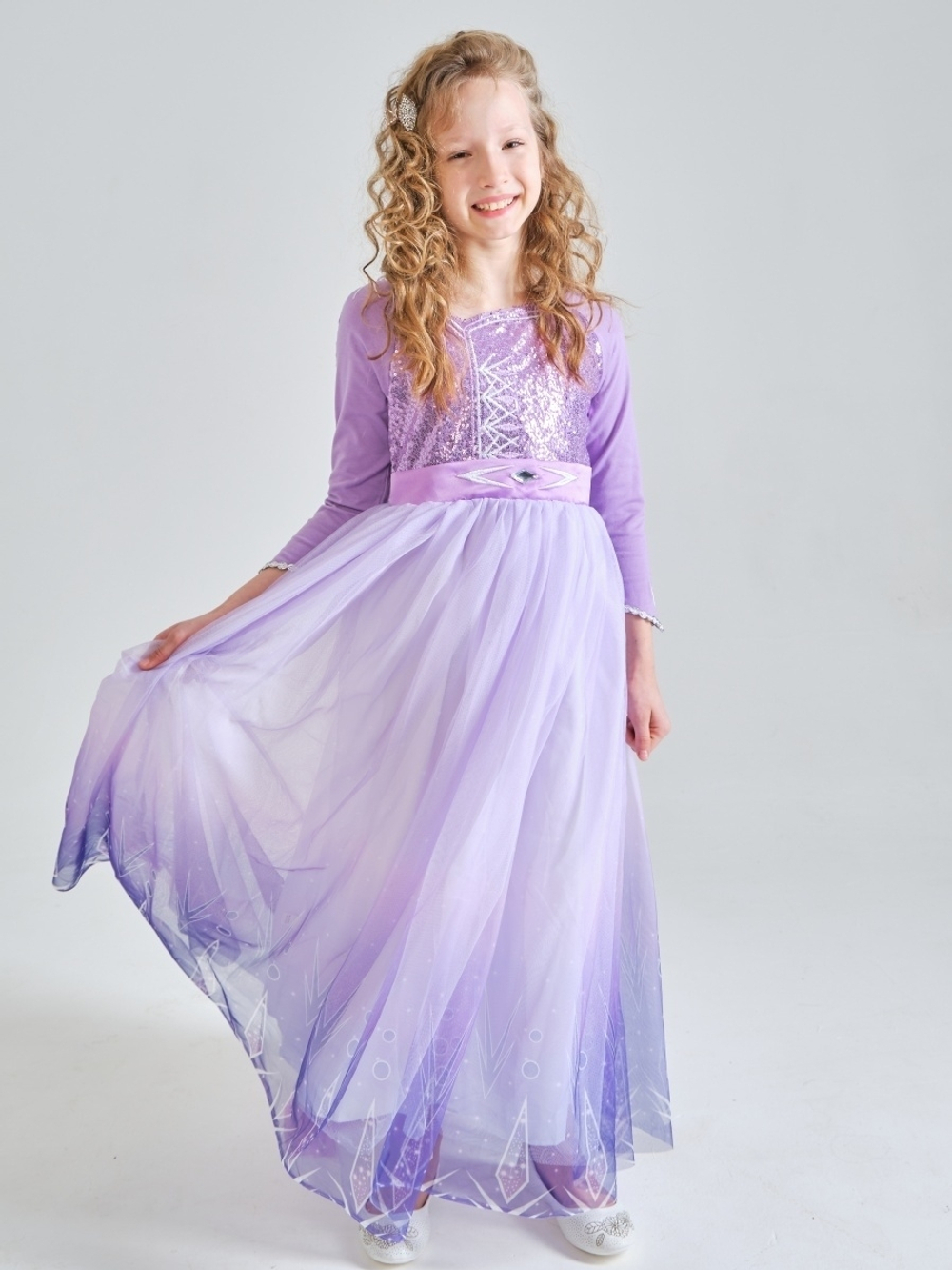 Сиреневое платье Эльзы для девочки + шлейф