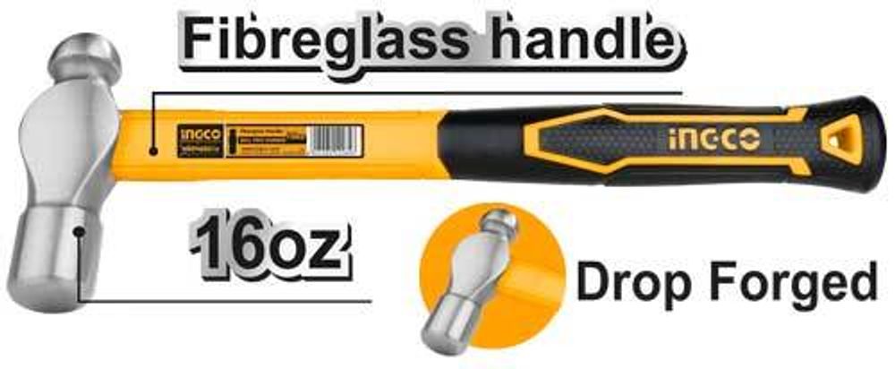 Молоток с круглым бойком INGCO HBPH88016 450 г