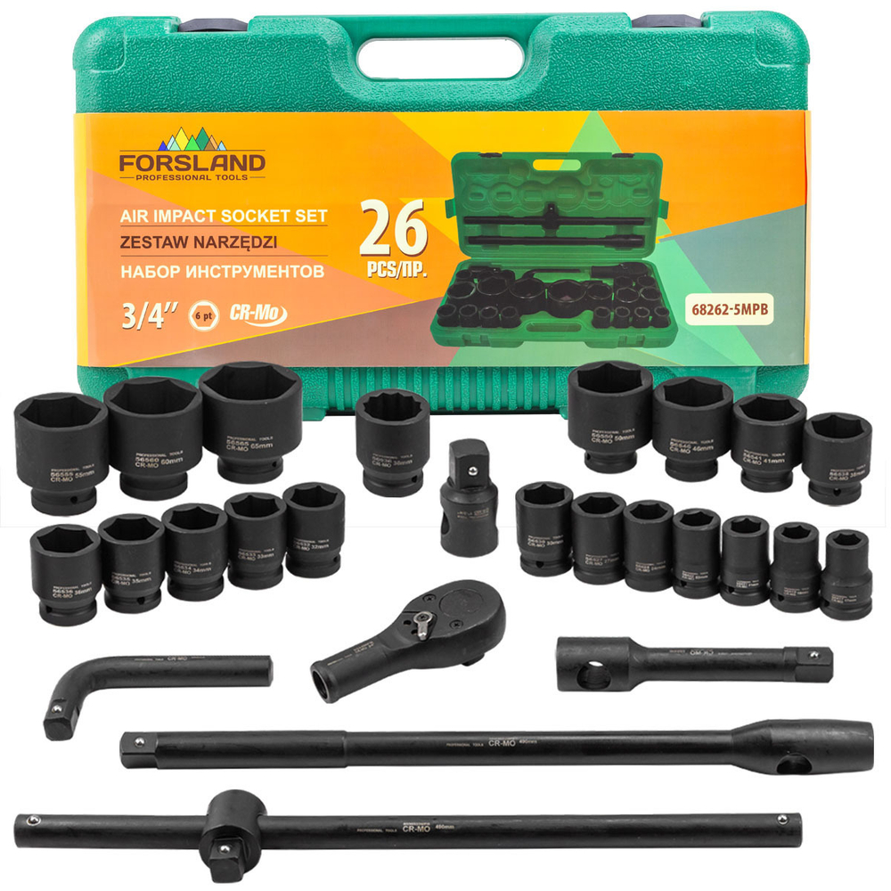 Набор инструментов ударных 26пр. 3/4''(6гр.) Forsland Forsland-68262-5MPB