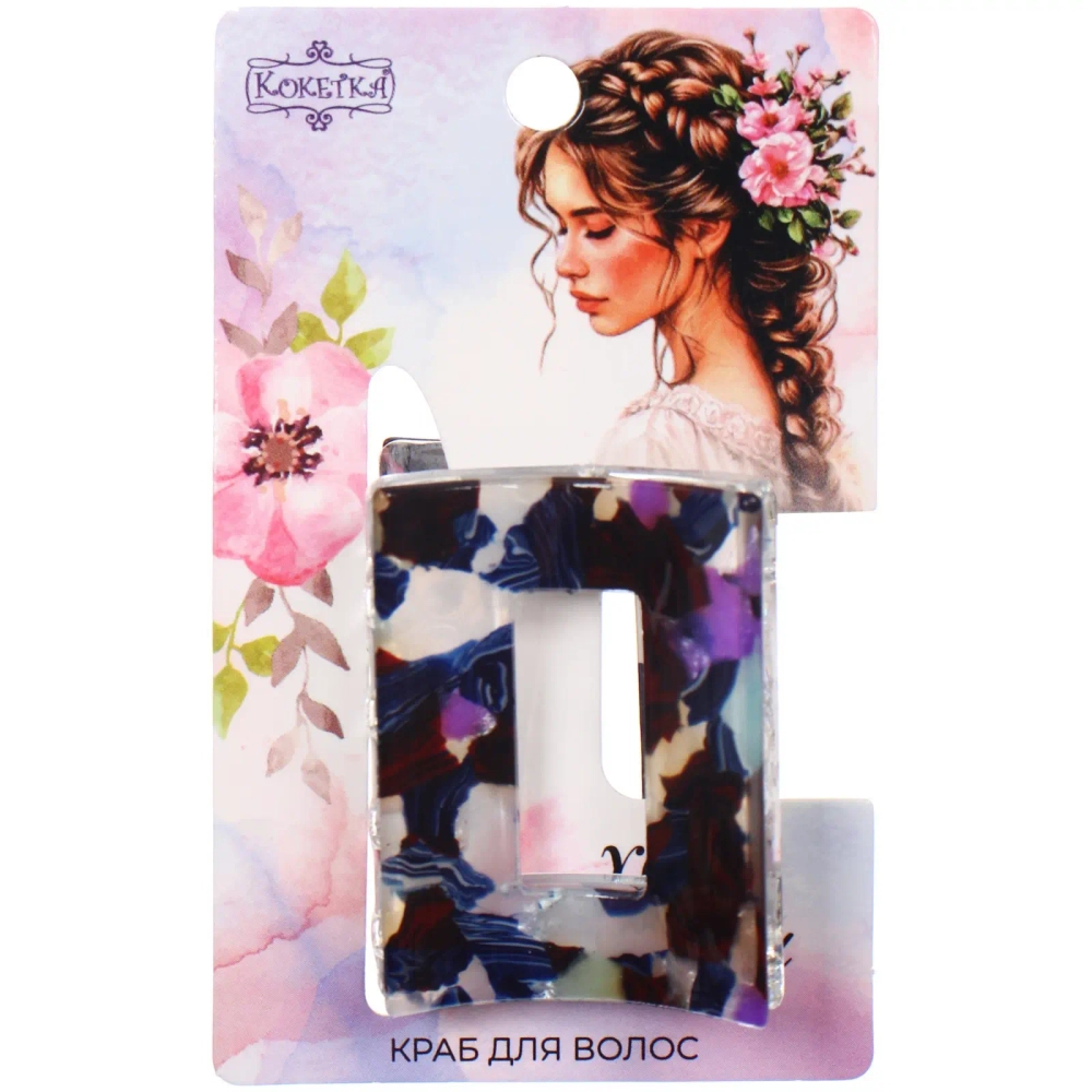 Заколка - краб для волос «AKS-EMPIRE», квадрат, цвет микс 6 цветов, 3,6*2,7см