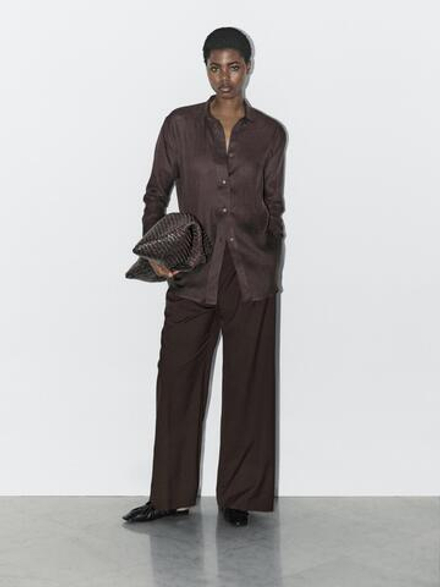 Massimo Dutti Брюки с двойными вытачками - STUDIO, коричневый