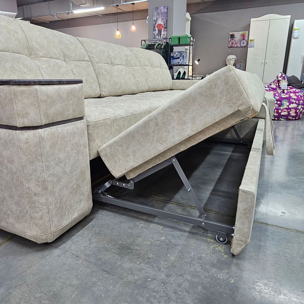 Диван-кровать "Консул" с оттоманкой ПБ, (Nappa-01/накладки Бетон