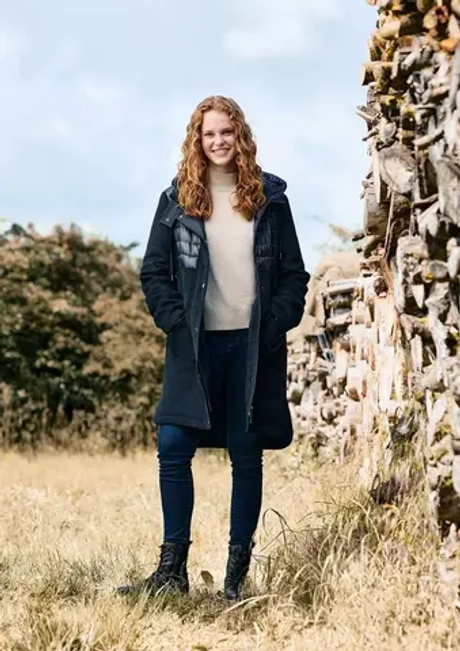 Длинное пальто с капюшоном облегающего покроя s.Oliver