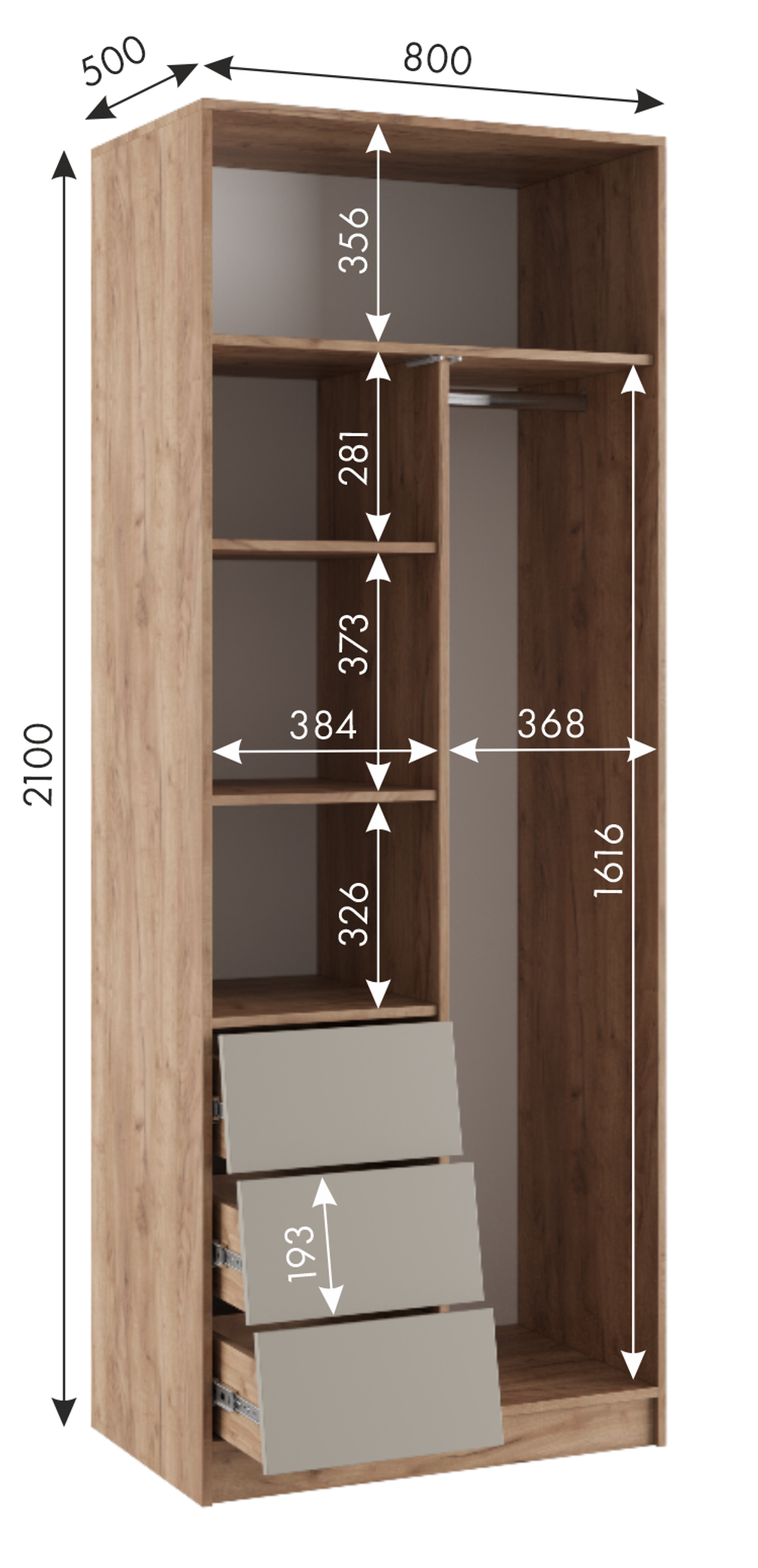 Шкаф Ева 2-х дверный 80х210х50 см без ручек компактный
