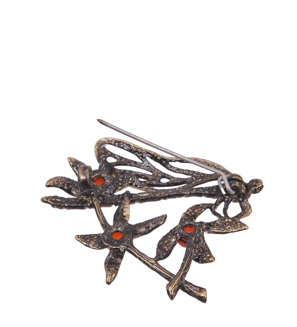 AM-4238 Брошь «Стрекоза Ветерок» (латунь, янтарь)