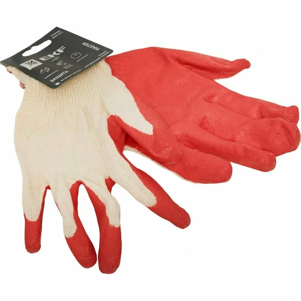 Перчатки рабочие ЗАЩИТА с одинарным латексным обливом (13 класс вязки) Master, EKF