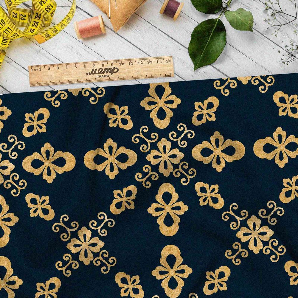 Ткань оксфорд 600 золотой Милитари на синем