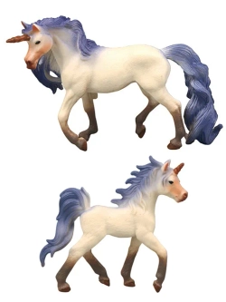 Набор фигурок животных Мир фэнтези Семья белых единорогов с синей гривой 2 шт