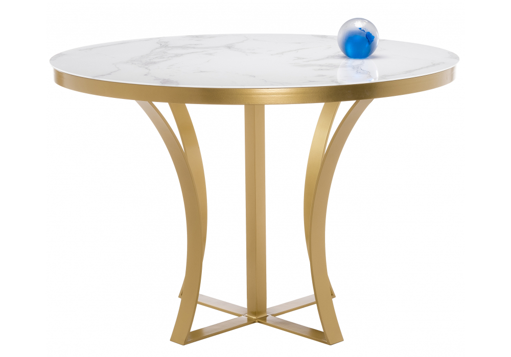 Стол стеклянный Woodville Нейтон белый мрамор, золото
