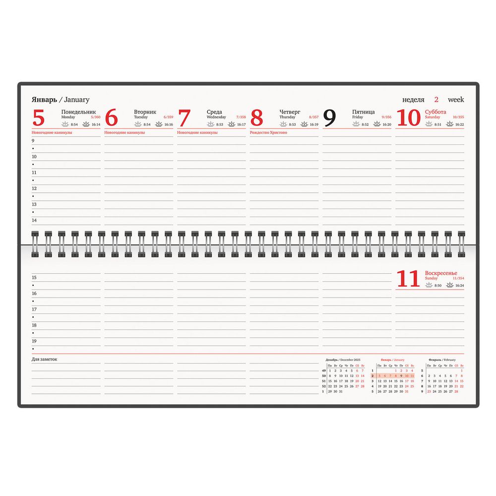 Планинг датированный 2026 305х140 мм BRAUBERG "Select" под кожу черный (117232)