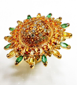 Кольцо Эстерелла золото 750, бриллианты, сапфиры, изумруды, цитрины