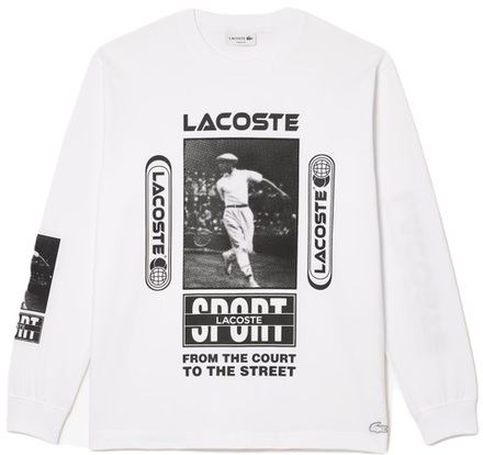 Мужская теннисная футболка  Lacoste Loose Fit René Lacoste Print T-Shirt - white/black