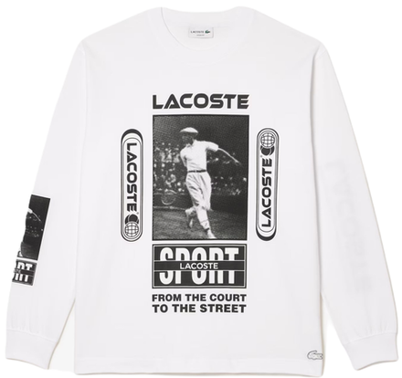 Мужская теннисная футболка теннисная Lacoste Loose Fit René Lacoste Print T-Shirt - белый