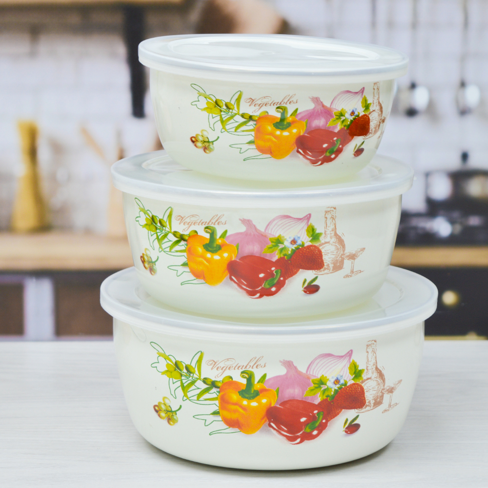 Набор мисок 3шт с крышками (0,7л, 1л, 1,7л) "Перец"