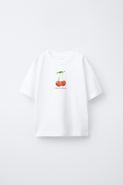 ZARA ФУТБОЛКА С ПРИНТОМ «ФРУКТ», БЕЛЫЙ