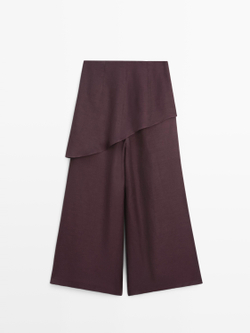 Massimo Dutti Струящиеся брюки-юбка из смесовой льняной ткани, баклажанный