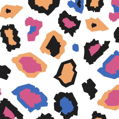 Trendy seamless pattern with leopard skin in color Vibrant yellow, Turkish sea, limpet shell.