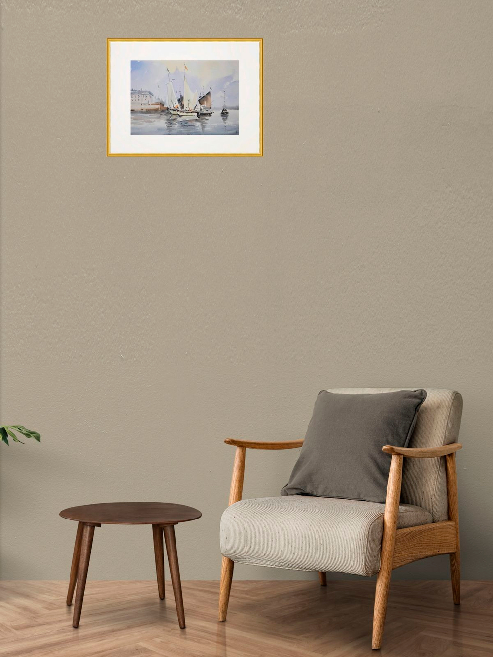 Картина авторская акварельная в паспарту 30х40 см на стену для интерьера "Парусники в гавани"