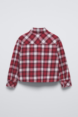 ZARA РУБАШКА КЛАССИЧЕСКОГО КРОЯ В КЛЕТКУ С ТОПОМ В РУБЧИК, КРАСНЫЙ