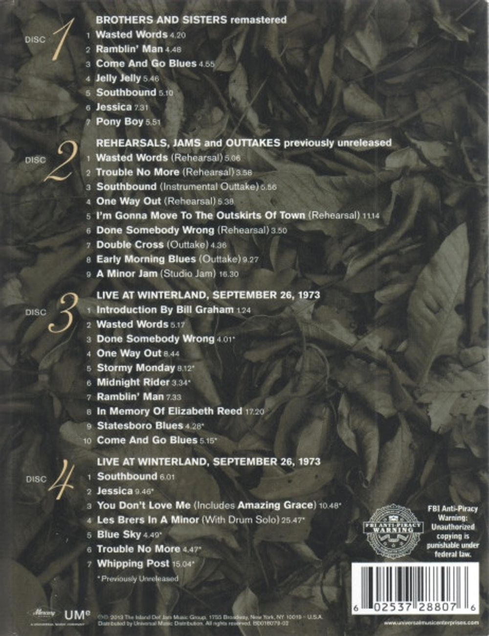 The Allman Brothers Band / Brothers And Sisters (40th Anniversary Edition) (Super Deluxe Edition)(4CD)