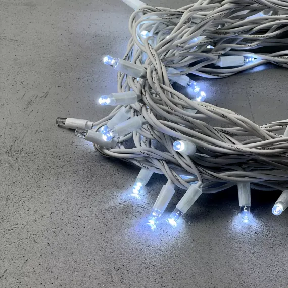 Гирлянда Нить 10 м., холодный белый с Мерцанием Белого Диода 220В, 75 LED, Провод Белый Каучук, IP65, LTC (LL75BLW-8-2W)