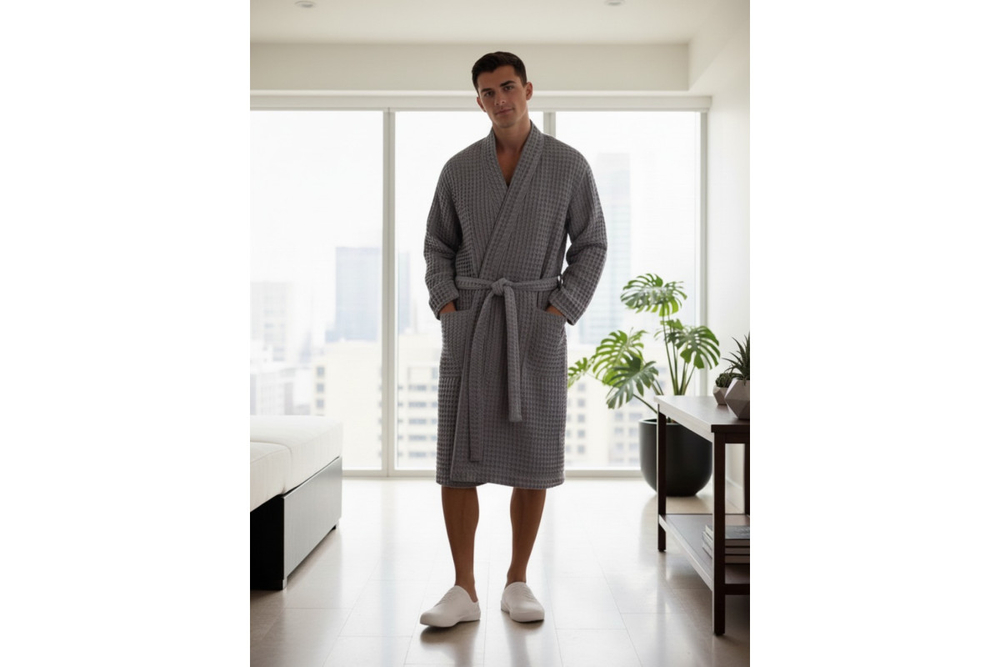 Халат вафельный мужской Home One темно-серый 52-54