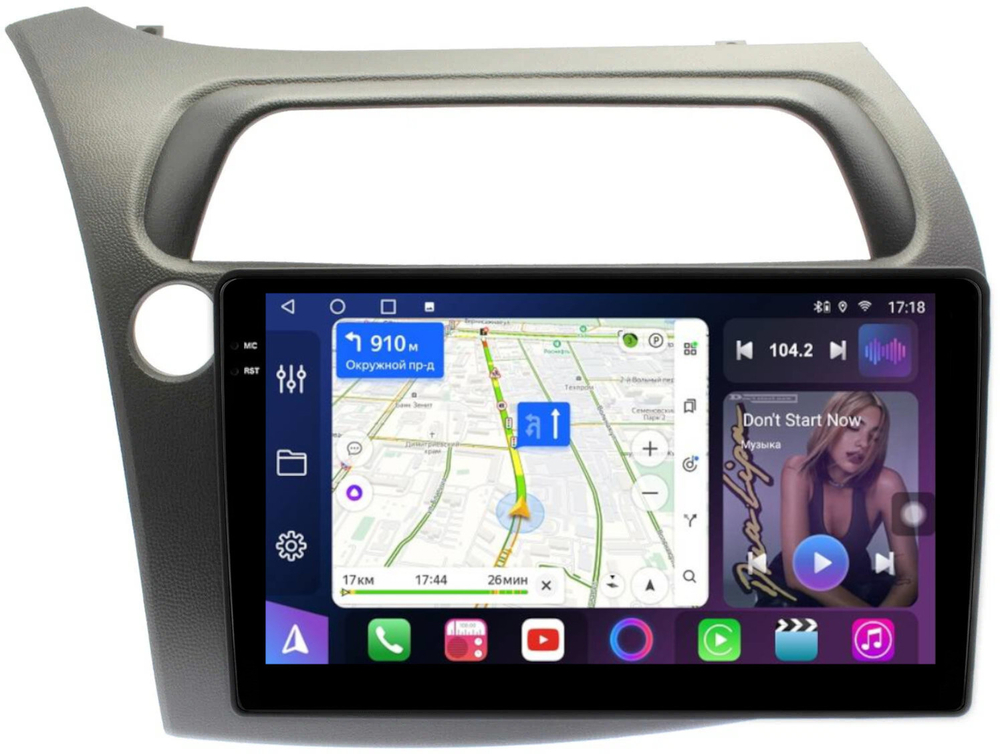 Магнитола для Honda Civic 8 хэтчбэк 2006-2011 левый руль - FarCar 3233M монитор 9.5" QLED на Android 14, TS18, CarPlay, 4G SIM-слот