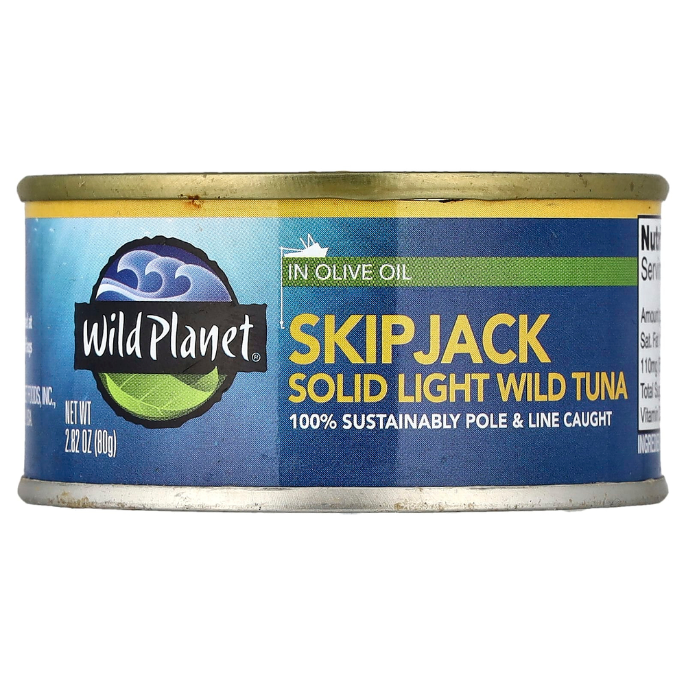 Wild Planet, SkypJack, твердый дикий тунец, в оливковом масле, 80 г (2,82 унции)