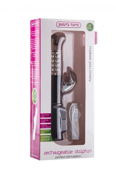 Чёрный перезаряжаемый вибратор Rechargeable Dolphin с дельфинчиком - 22 см. (Цвет: черный)