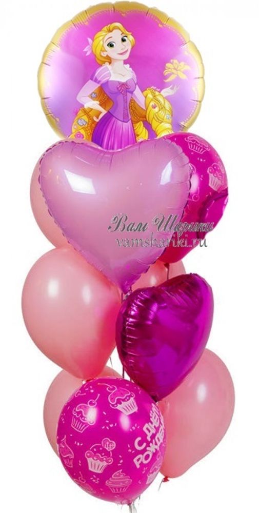 Гелиевые шарики розового цвета с Рапунцель