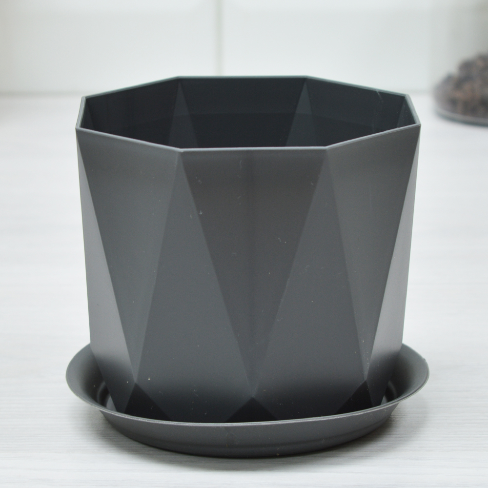 Кашпо Призма 1л d130мм с поддоном, графитовый