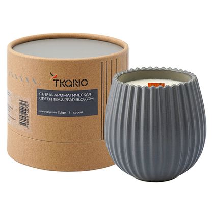 Свеча ароматическая Tkano Edge Green tea & Pear blossom серая 60ч