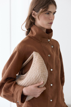 Massimo Dutti Льняная рубашка с кнопками, коричневый