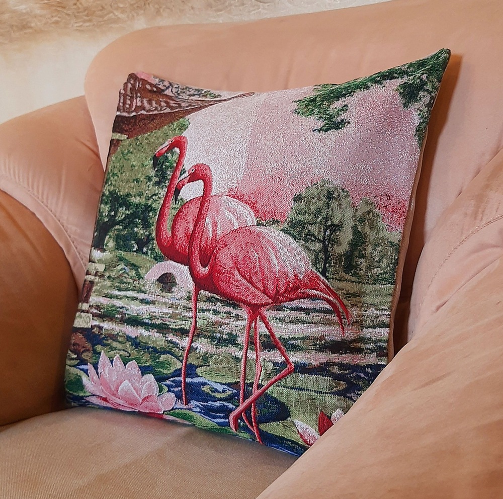 Декоративный гобеленовый чехол для интерьерной подушки Розовый фламинго 47*47