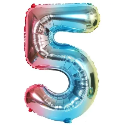 Шар фольгированный 81 см “Цифра 5” (радуга)