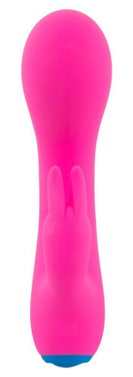 Розовый мини-вибратор со стимулятором клитора - 14,5 см.