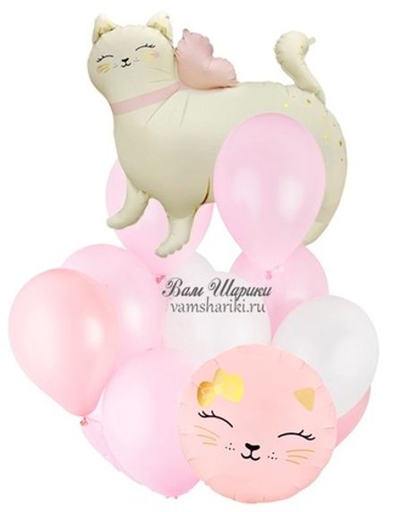 Букет шаров "Бежевая кошечка с розовыми шарами"