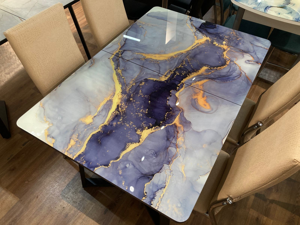 Стол разд стекло Миллер бабочка К-т ног №5 черный Царг.пояс 930 черный Ст-ца акварель ф/п (чер)