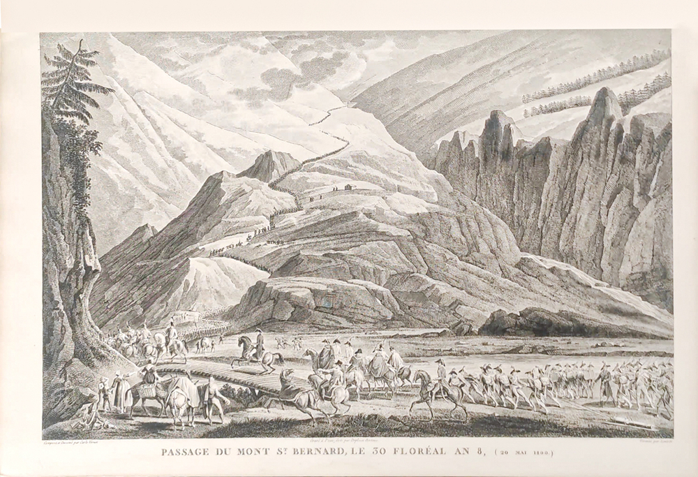 Наполеон. Прохождение горы Сен-Бернар. Гравюра. Париж. 1834