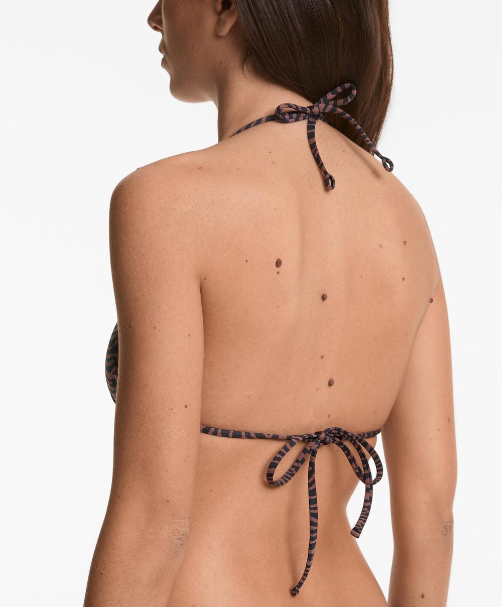 OYSHO Топ бикини с треугольными чашками и анималистическим принтом, черный