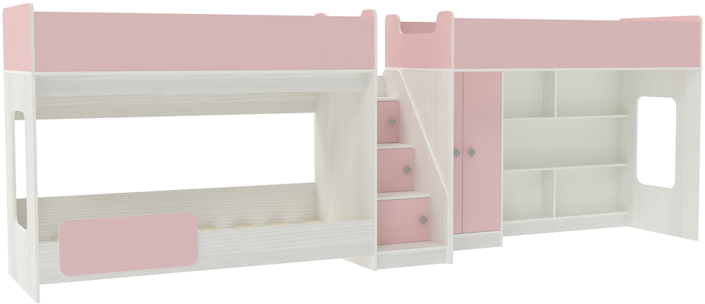 Трехъярусная кровать КарИВи Л-43.1.5 Белое Дерево Розовый