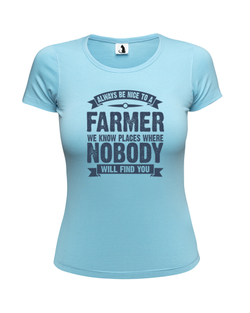 Футболка Be nice to a farmer женская приталенная голубая