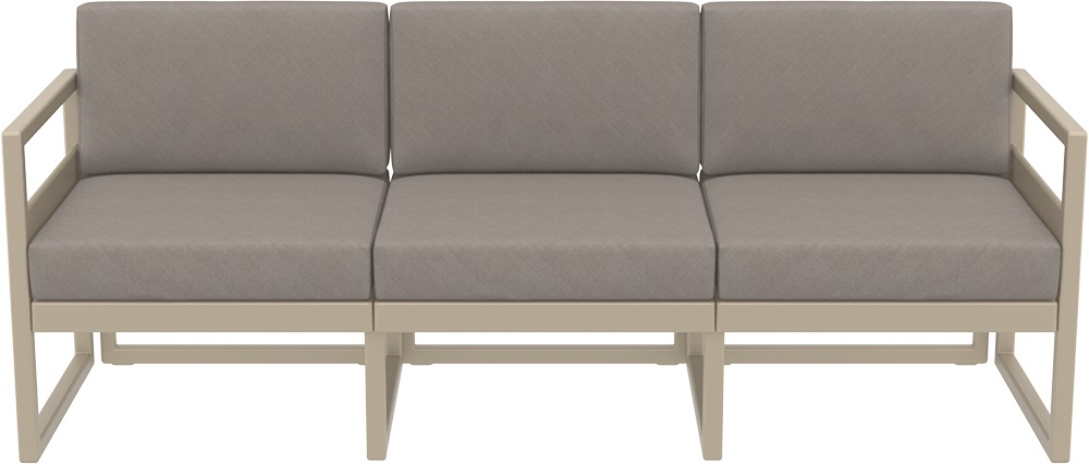 Диван пластиковый трехместный с подушками Siesta Contract Mykonos XL, бежевый, светло-коричневый
